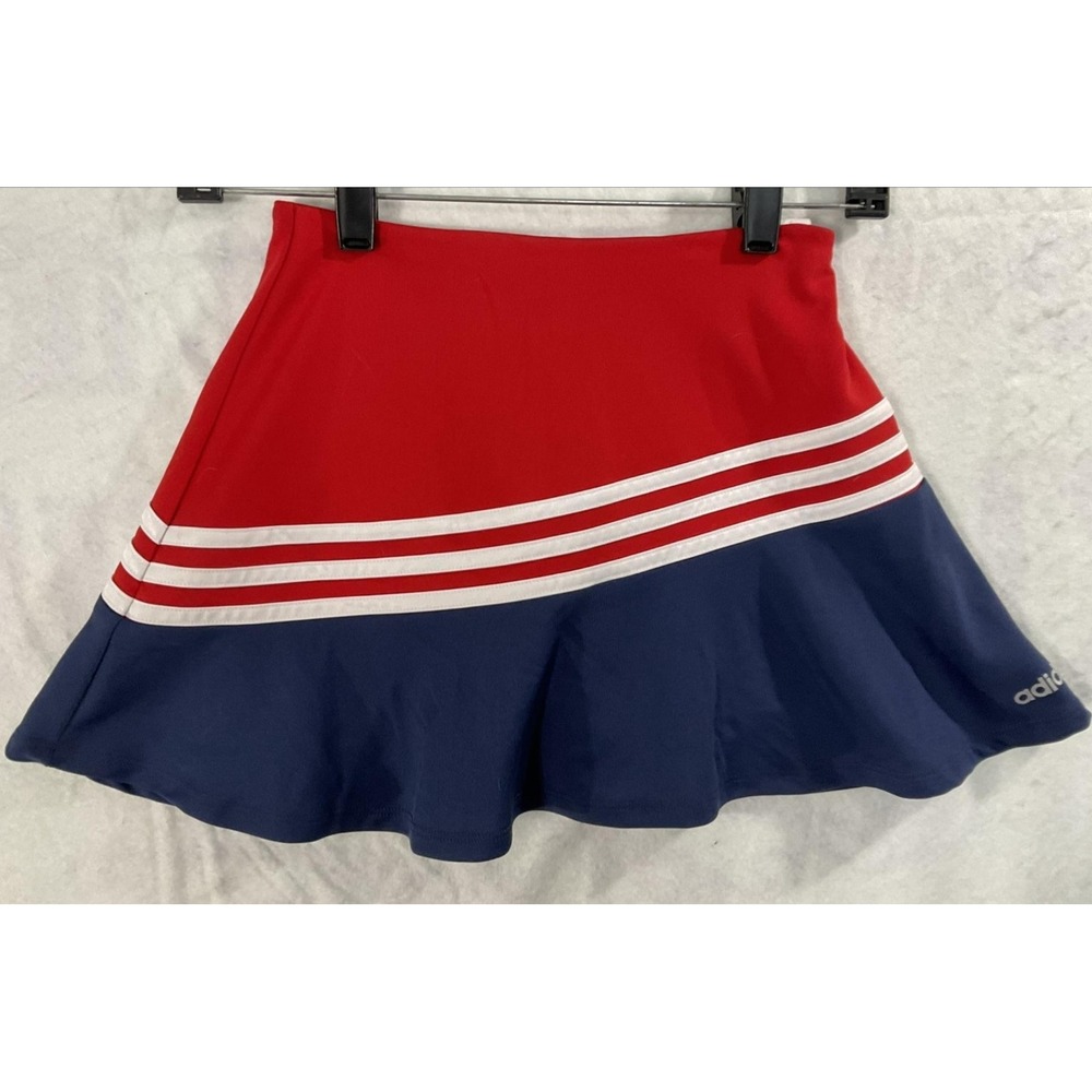 Adidas Skort Girls 10-12 Red Blue Striped Tennis Elastic Waist Shorts Active